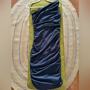 Nordstrom Love X Design One Shoulder, Body Con, Midi Dress Navy Blue, Size M